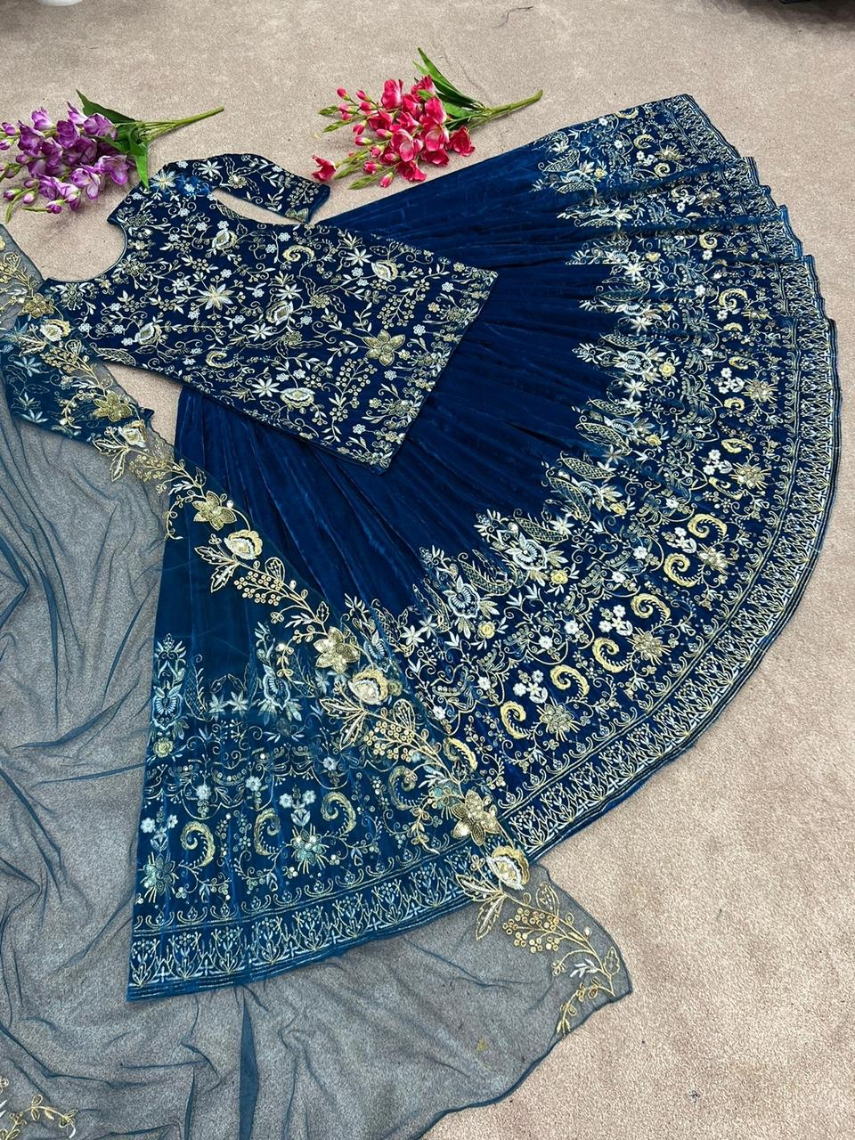 Sr 1487 Embroidery Velvet Designer Lehenga Choli Catalog
